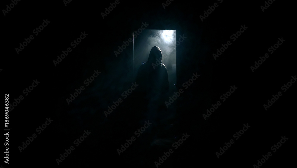 Obraz premium Mysterious figure illuminated by a ray
