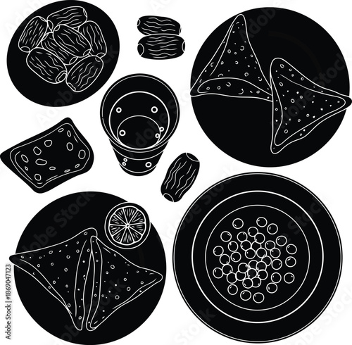 Delicious Indian Snacks and Samosas in Black Plates