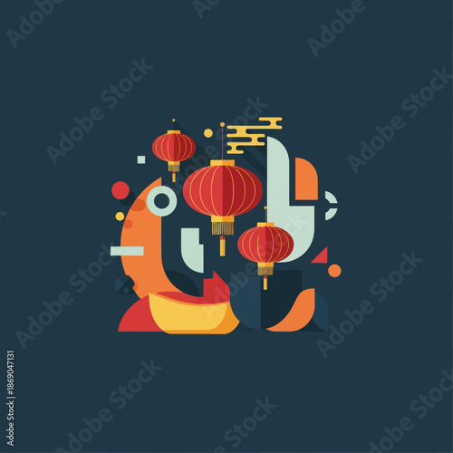 Chinese New Year Celebration with Lanterns and Fish.