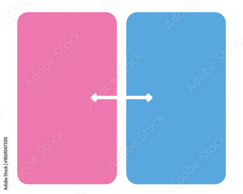 Graphique minimaliste représentant deux options, rose et bleu, reliées par une flèche double, parfait pour la comparaison ou une décision binaire.