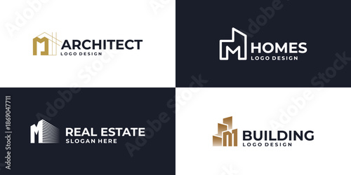 creative initial letter M real estate logo symbol, building logo design vector