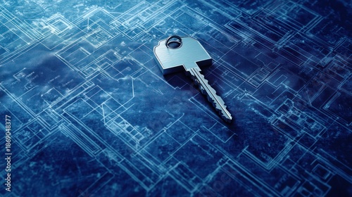 A metallic key rests on a textured surface, symbolizing security and access.