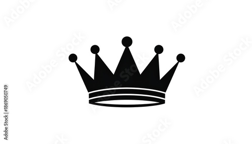 A simple, symmetrical illustration showcasing a stylized black crown against a clean white background. It has five rounded finials and two horizontal lines