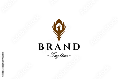 Peacock feather logo in flat vector design style
