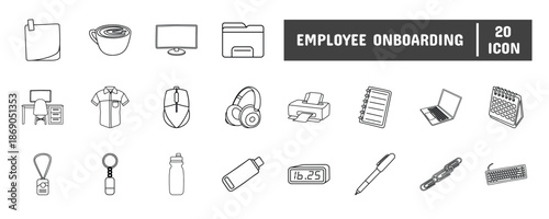 20 Employee Onboarding Line Icon Illustration Set 