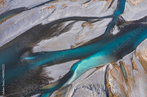 Aerial abstract of a braided river in Canterbury NZ