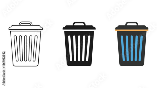 Trash can icons set for waste management