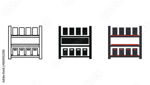 Simple line art illustration of a bookshelf in different colors