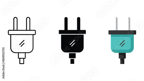 Three different colored electric plugs