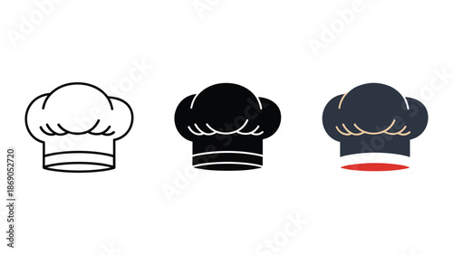 Chef hat icons set in different styles