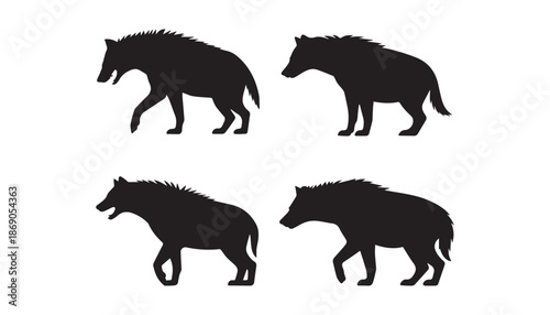 black color Hyena set of silhouette vector illustration, solid white background