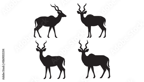 black color Kudu set of silhouette vector illustration, solid white background