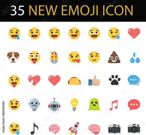 Set of 42 Minimalist Vector Emojis and Social Media Icons - Flat Style Emoticons for Communication, Chat, and Web Design