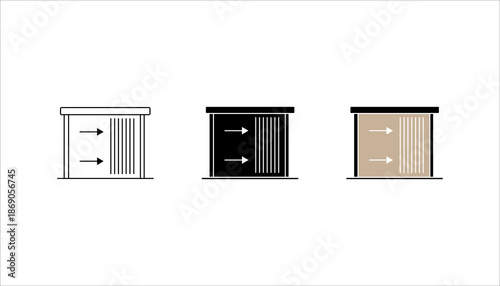 Automatic Sliding Door Line Icon set. Outline icon of an automatic sliding door with arrows, representing entrance, access, automation, security,