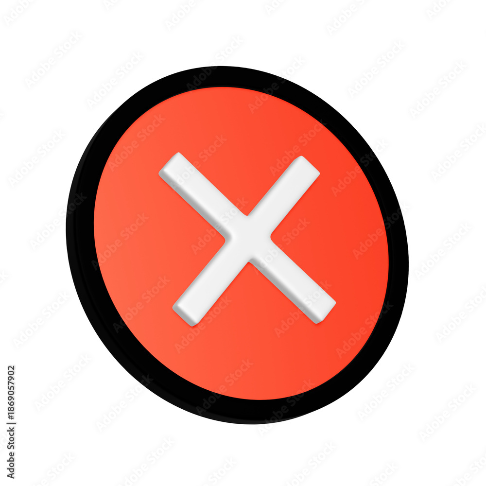 Obraz premium 斜めに傾いた赤と黒の丸形の消去マークのアイコン。リッチな質感の3Dイラスト