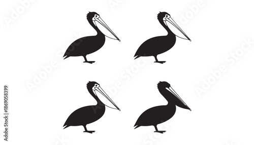 black color Pelican birds set of silhouette vector illustration, solid white background