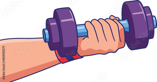 Hand gripping dumbbell for strength training and fitness workout illustration vector
