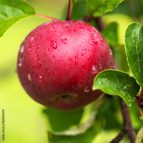 hanging apple among the fol...