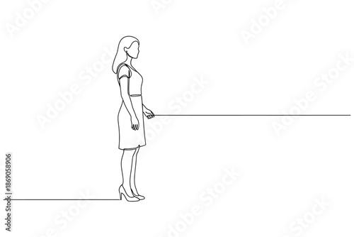 Continuous Line Drawing of a Professional Woman Standing in Profile with Copy Space