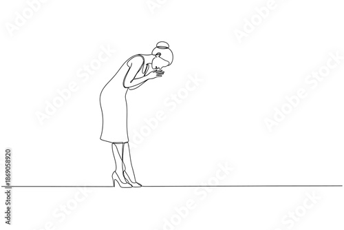 Continuous Line Drawing of a Woman in a Dress Performing a Respectful Deep Bow (Ojigi)