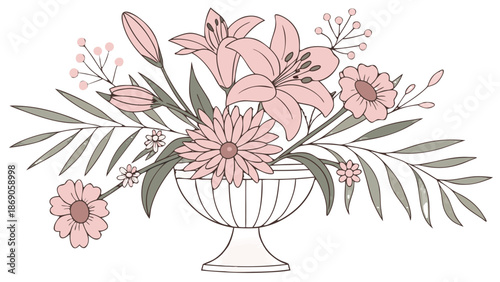 Elegant Pink Floral Bouquet Vector Illustration in Vase