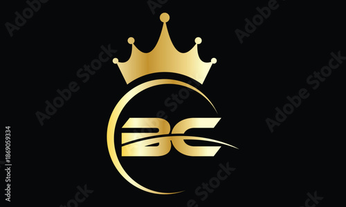 abstract creative golden gradient BC crown letter logo design.