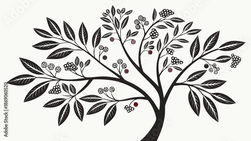 Small Aromatic Clove Tree Graphic Featuring Detailed Buds and Berries for Culinary Packaging