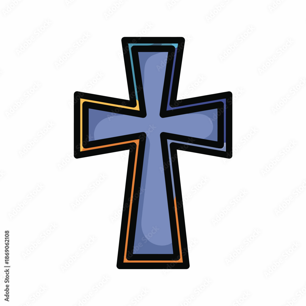 Fototapeta premium A stylized cross with a blue center and black outline