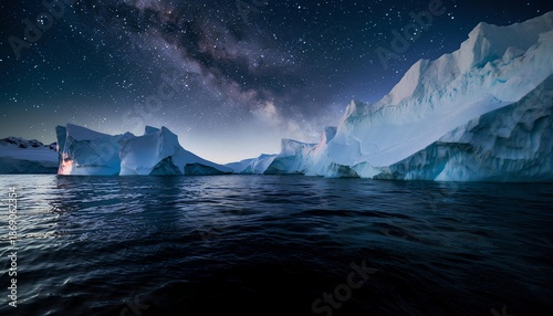 iceberg in the sea at night with copy space