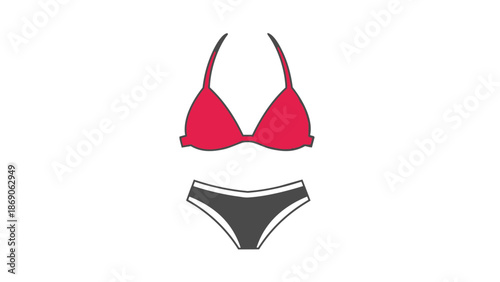 Vector illustration of pink bikini top and black underwear