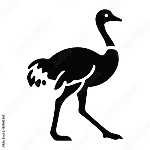 Solid glyph icon of an ostrich