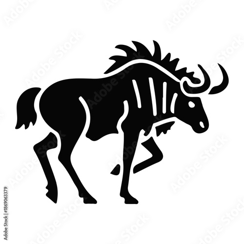 Solid glyph icon of a wildebeest