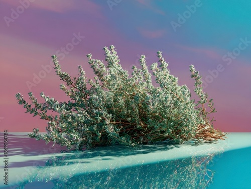 Natural Herb with Vibrant Background and Reflection