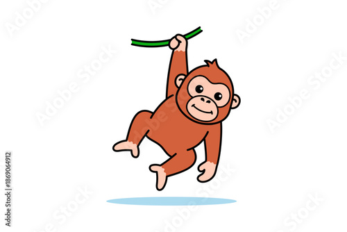 Orangutan Hanging on Root Cartoon Illustration