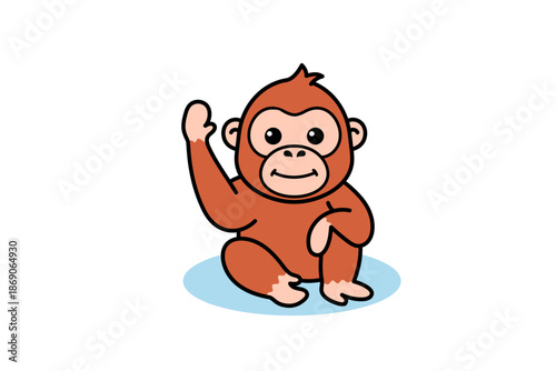 Orangutan Waving Hand Cartoon Illustration