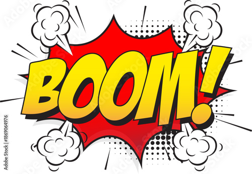 Comic boom explosion with retro effect. Comic bubble speech boom. Vector illustration