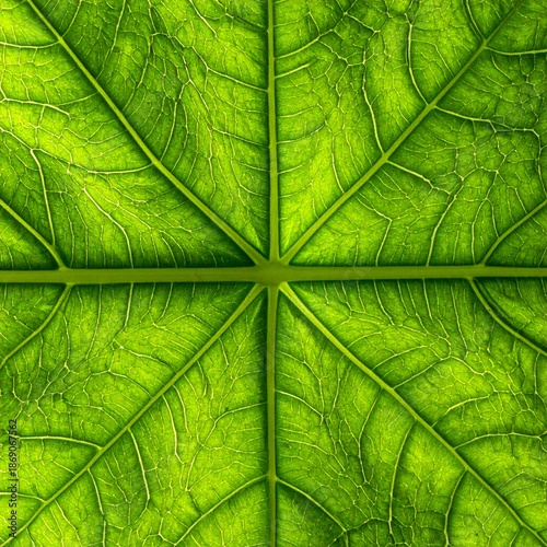 Detailed Green Leaf Vein Structure Close up Backlit