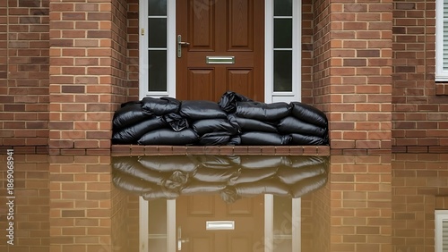Sandbags Protecting Door from Floodwater