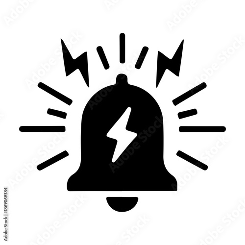 Solid glyph icon of a ringing alarm bell