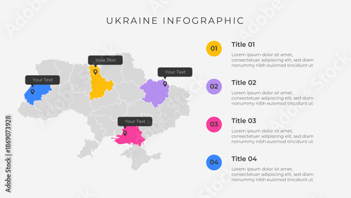 Ukraine map infographic template with 4 options. Ukraine administrative map infographic for presentation.