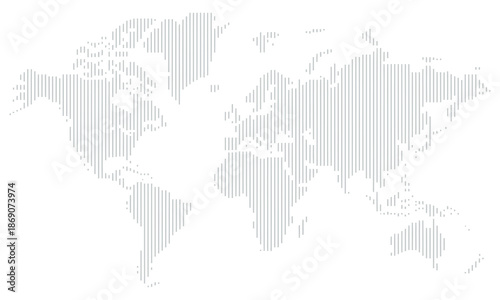 World map vertical line shape design with halftone pixel dots atlas pattern, continents and countries outline, abstract earth background.