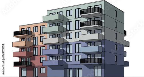 Modern Apartment Building 3D Rendering Design.