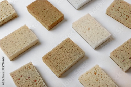 Assorted Kitchen Sponges on White Background for Cleaning Supplies
