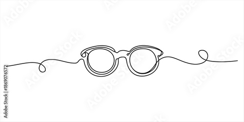 Continuous line art drawing of a pair of eyeglasses on a plain white background Vector, illustration