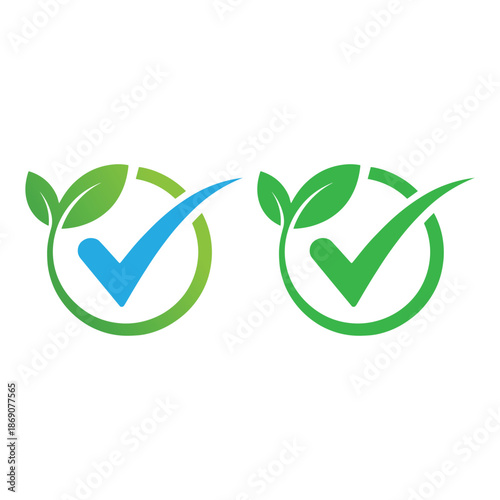 Eco Check Icon Set Leaf Green Design