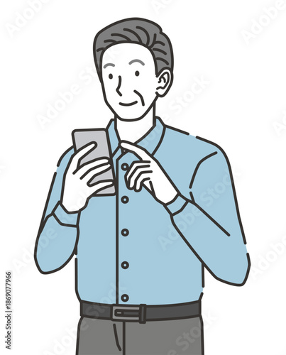 スマホを使う高齢男性