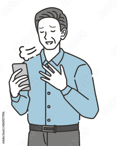 スマホを見て安心する高齢男性