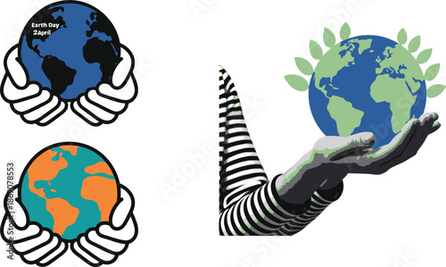 Strong hands with warm earth tones gently embrace a stylized global map representing our planet