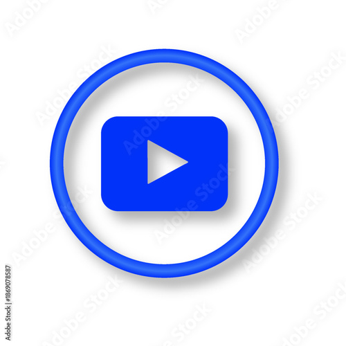 Blue Play Button Inside Ring Icon For Video Leaderboard, Modern Media Symbol