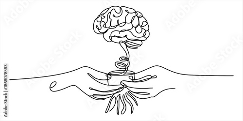 Continuous line drawing symbolizing the growth of ideas and nurturing the mind. Vector, illustration
